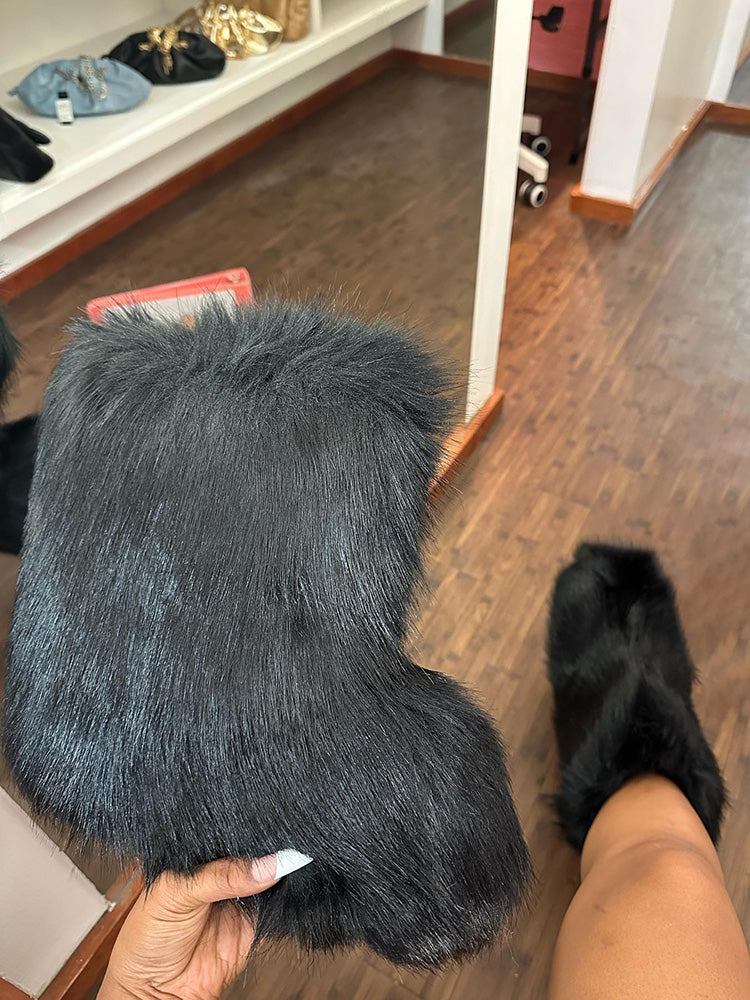 Fluffy Faux Fur Mid-Calf Booties