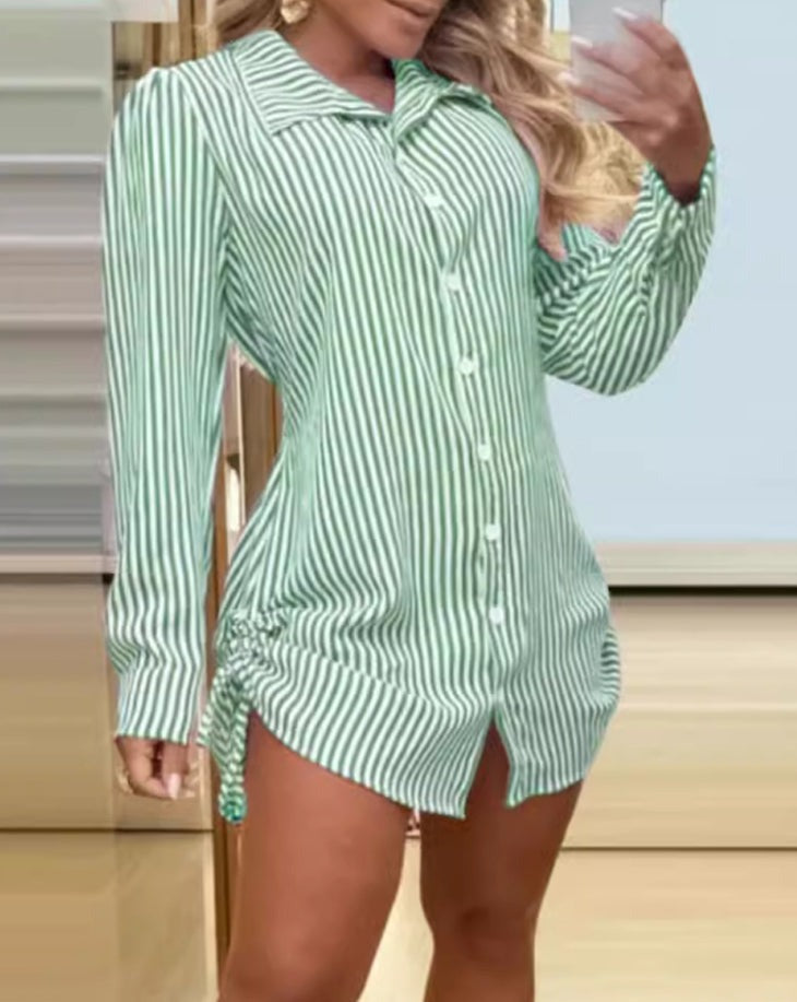 Neck Waist Shirt Mini Dress