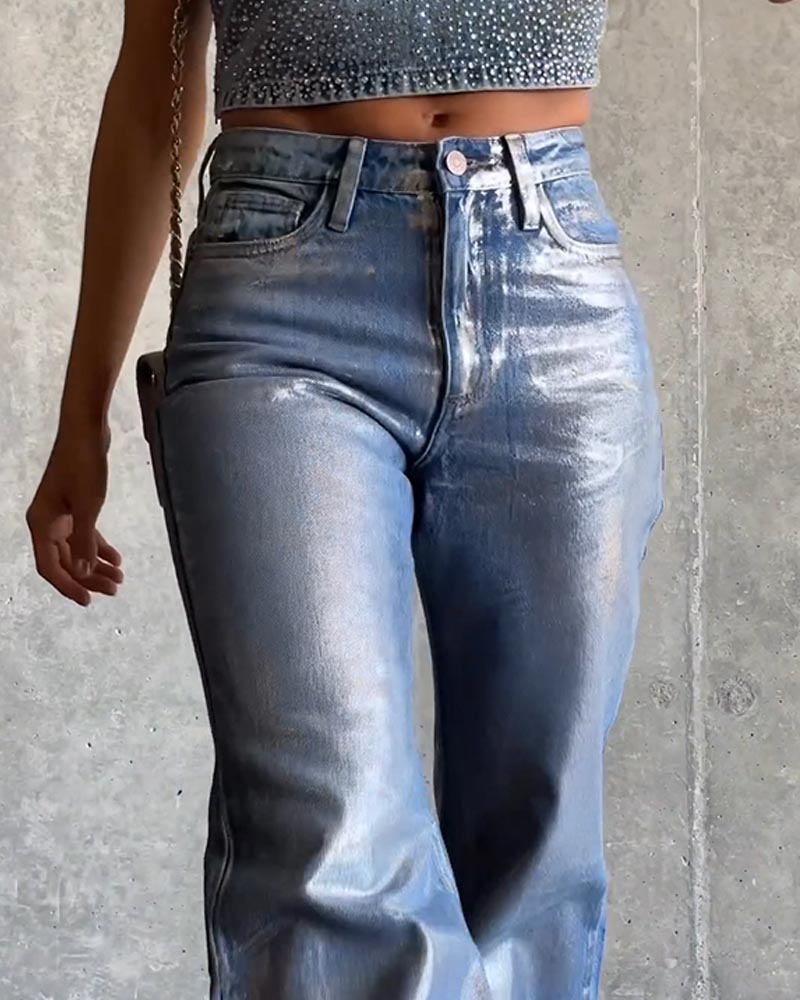 Brush Silver Metal Baggy Jeans