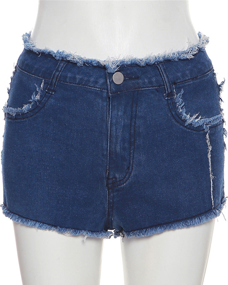 Brushed Sexy Butt-Covering Tight Denim Shorts