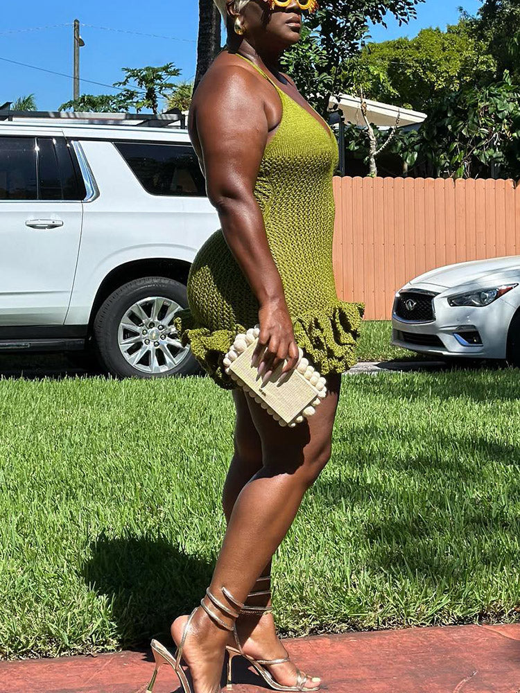 Ruffle Crochet Knit Dress