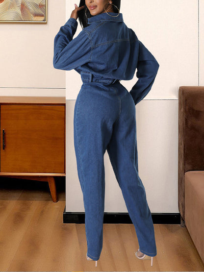 Button-Front Denim Jumpsuit