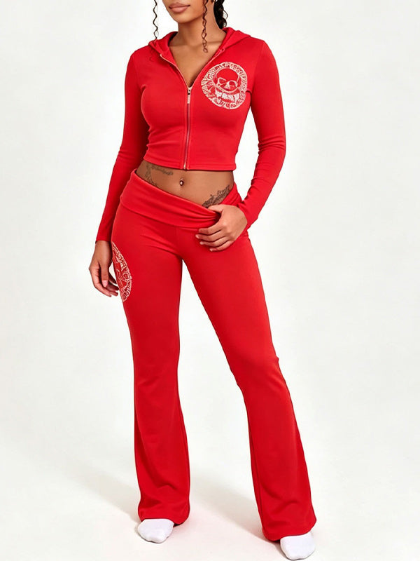 Printed Hooded Top & Flare Pants Set