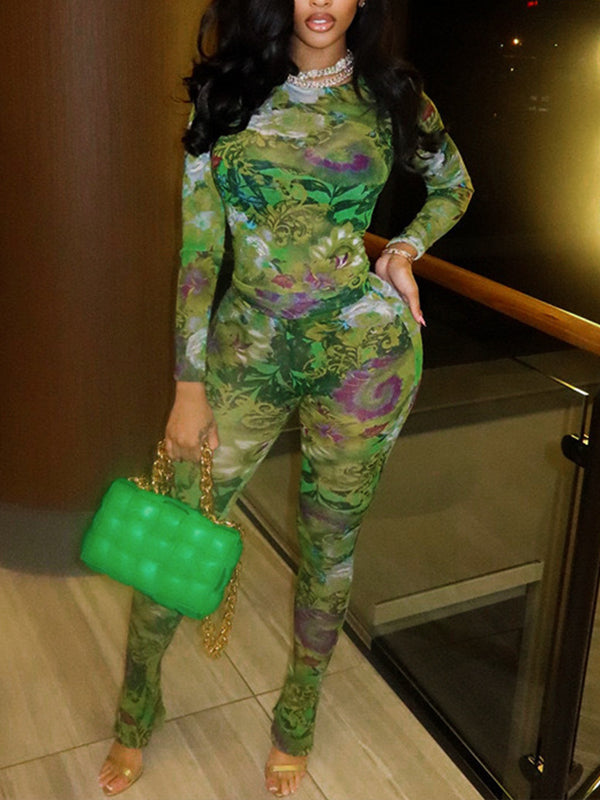 Printed Sheer Pants Set