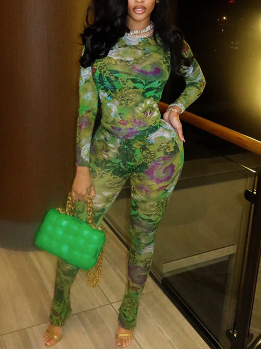 Printed Sheer Pants Set