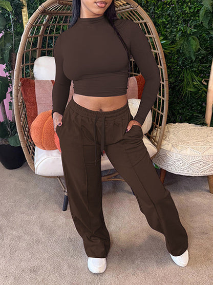 Solid Top & Drawstring Pants Set