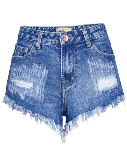 Studded Ripped Denim Shorts