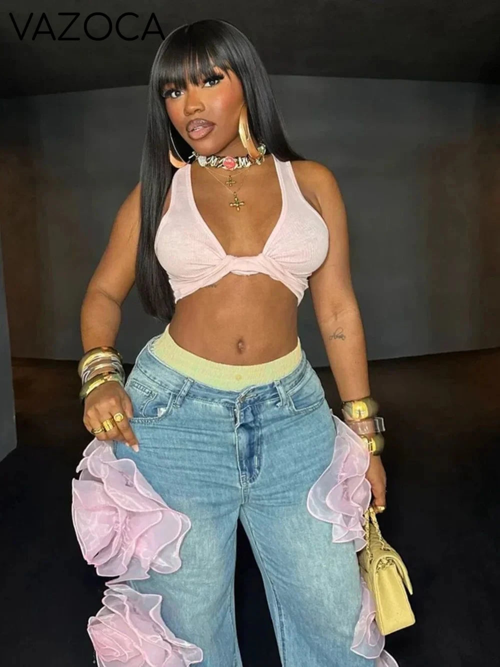 3D Flowers High Waist Jeans