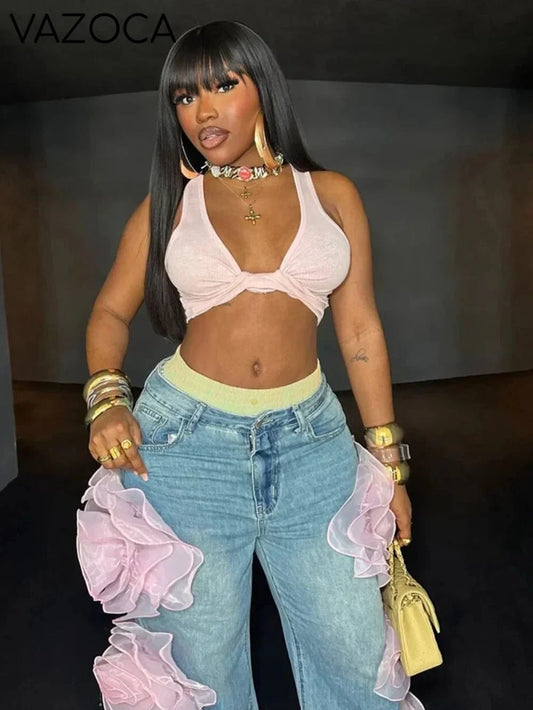 3D Flowers High Waist Jeans