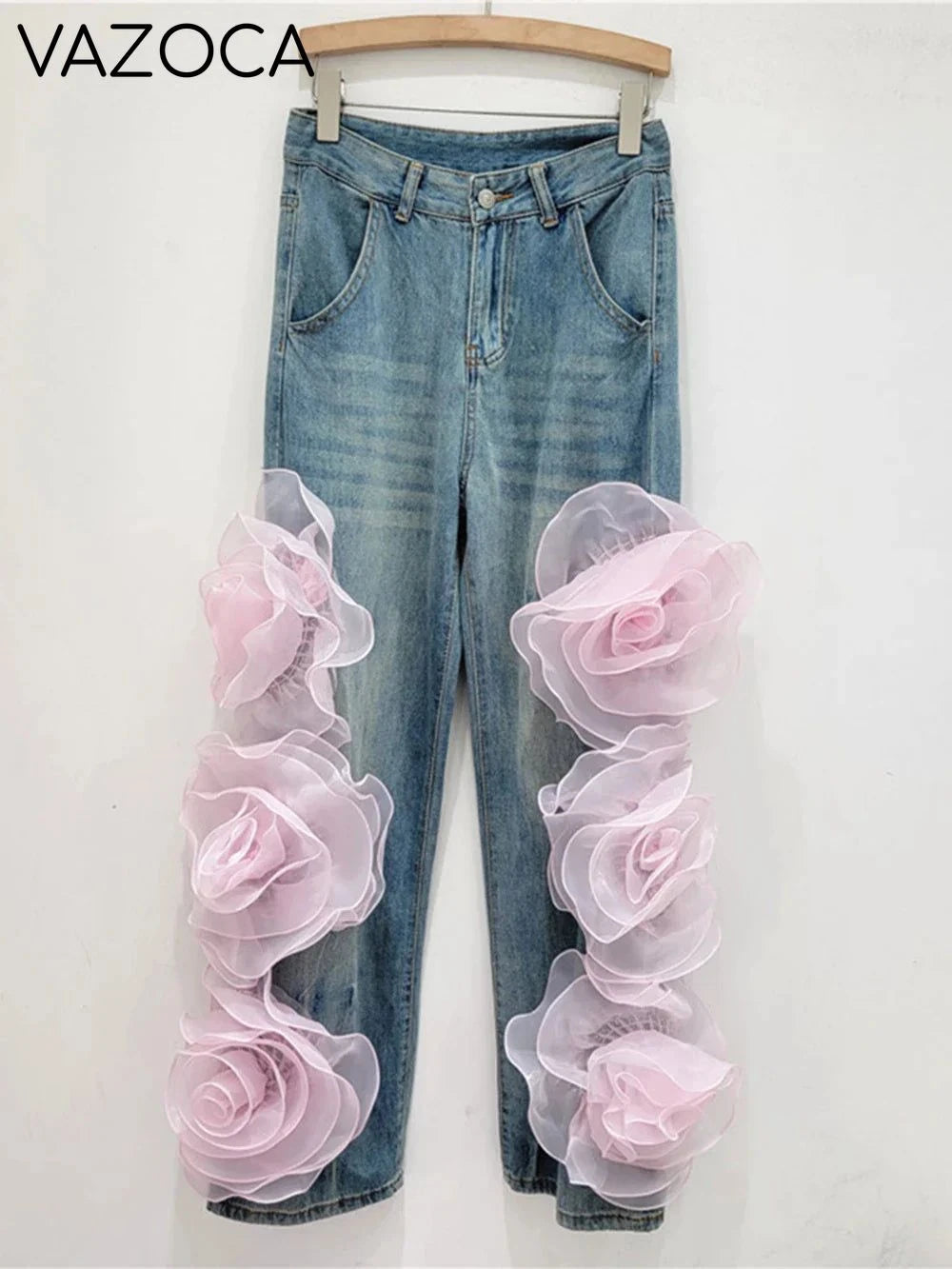 3D Flowers High Waist Jeans