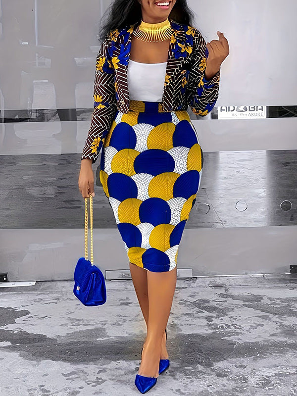 Print Blazer & Midi Skirt Set