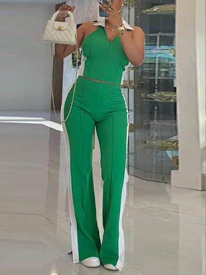 Two-Tone Halter Pants Set