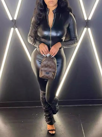 Faux Leather Zip Skinny Jumpsuit