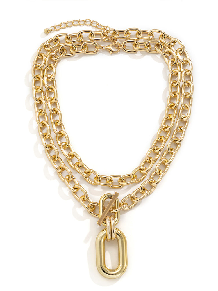 Punk Style Buckle Stacked Necklace