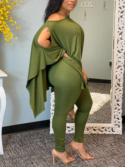 Solid Asymmetric Top & Pants Set