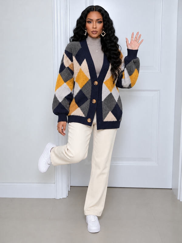 Plaid Contrast Sweater Cardigan