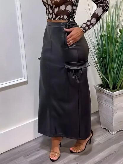 Morchique Faux Leather Cargo Skirt