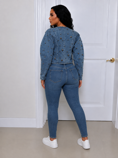 Studded Cropped Denim Jacket