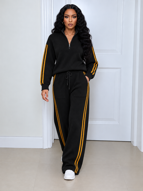 Striped Zip-up Sweatshirt & Drawstring Pants Set