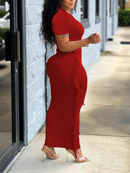 Solid Fringe-Combo Dress