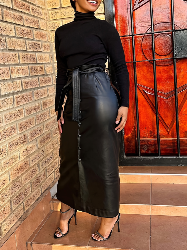 Faux-Leather Skirt With Belt