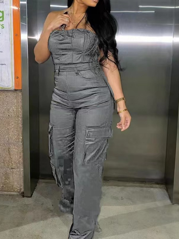 Morchique Faux Leather Strapless Jumpsuit