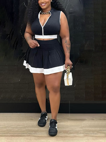 Sporty Ribbed Crop Top & Skirt Set