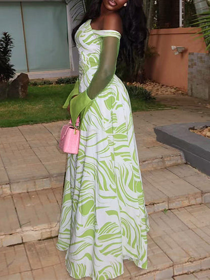 Printed One‑Shoulder Maxi Dress