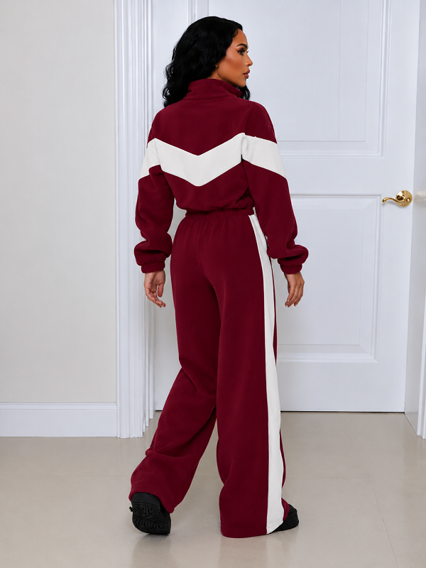Color Block Fleece Jacket & Pants Set