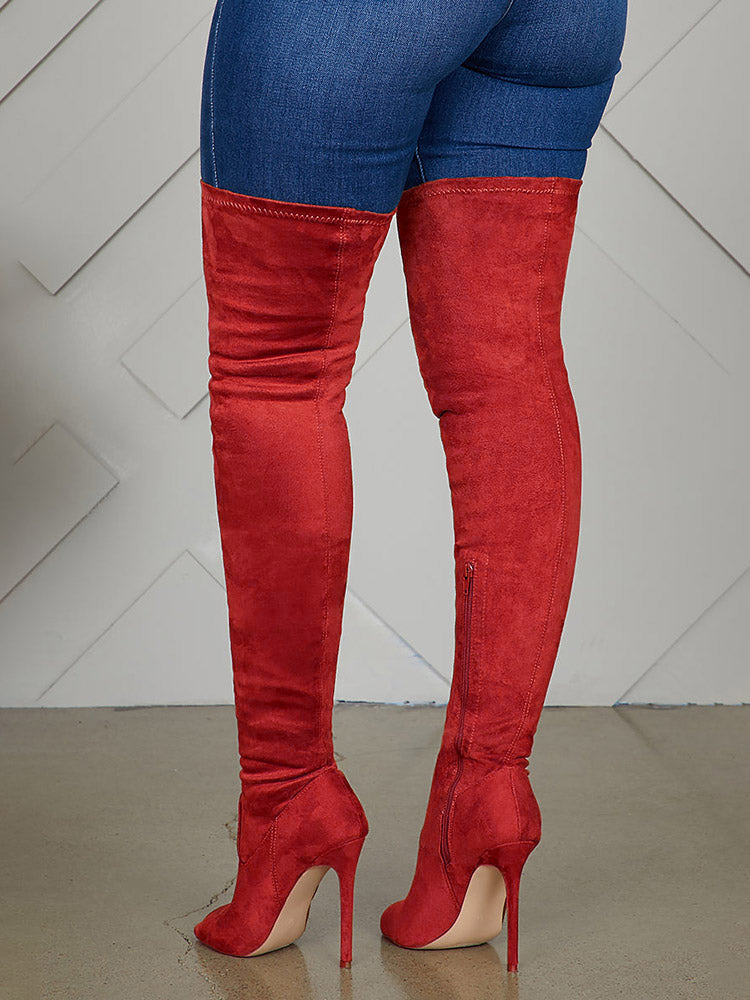 Peep Toe Suede Over Knee Boots