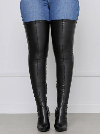 PU Leather Stretch Over The Knee Boots
