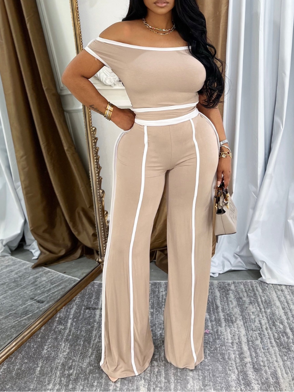 Morchique Piping Off-Shoulder  Short Top & Pants Set