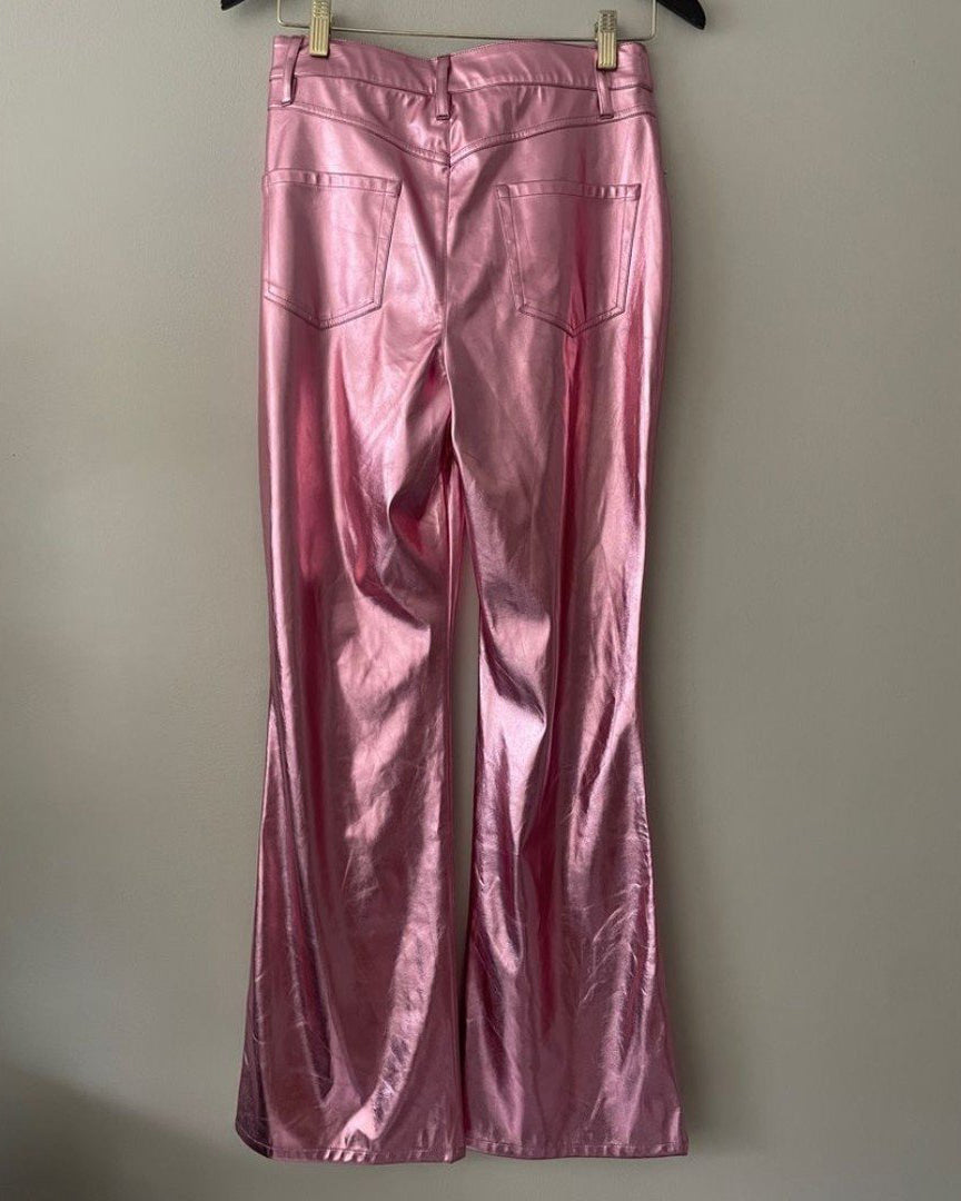 Women's High-Rise Barbie Metallic Faux Leather Flare Pants(Pre sale)