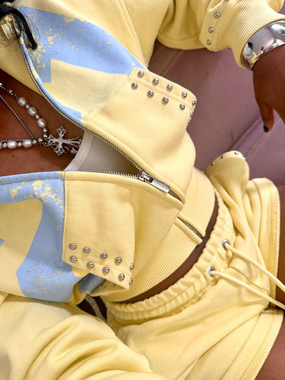 Studded Hoodie Jacket & Shorts Set