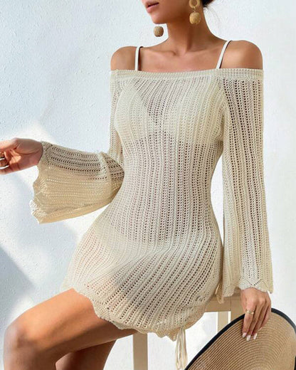 Solid Color Sexy Knitted Beach Dress