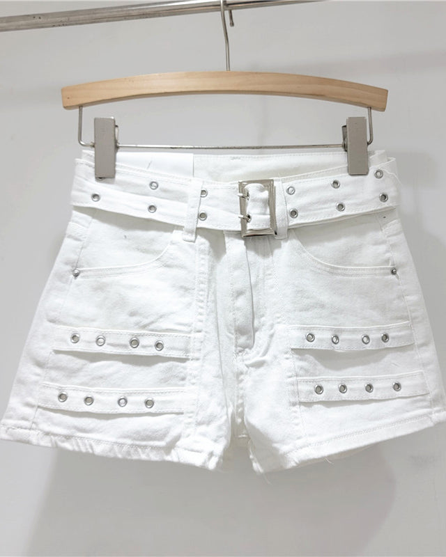 Retro High Waist Loose Stretch Denim Shorts White