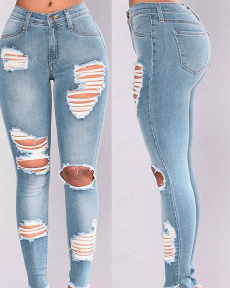 Tight Slim Hip-Lifting Broken Hole Jeans