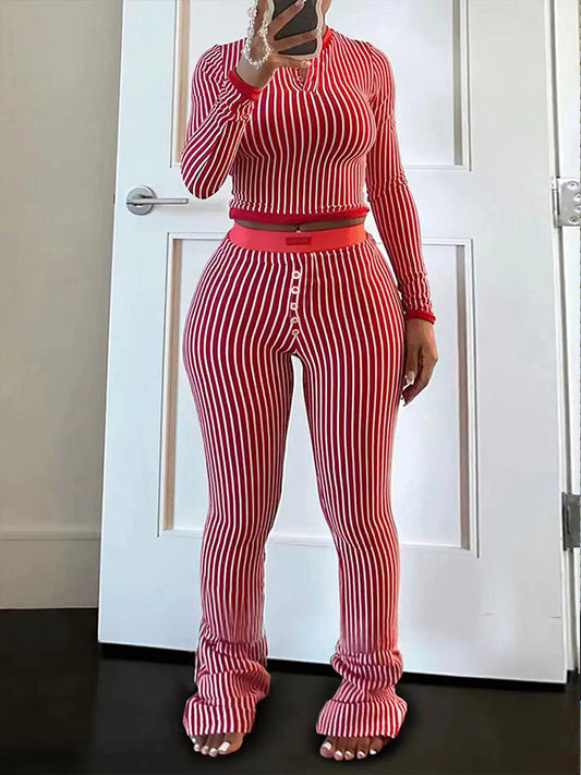 Stripe Button Top & Pants Set