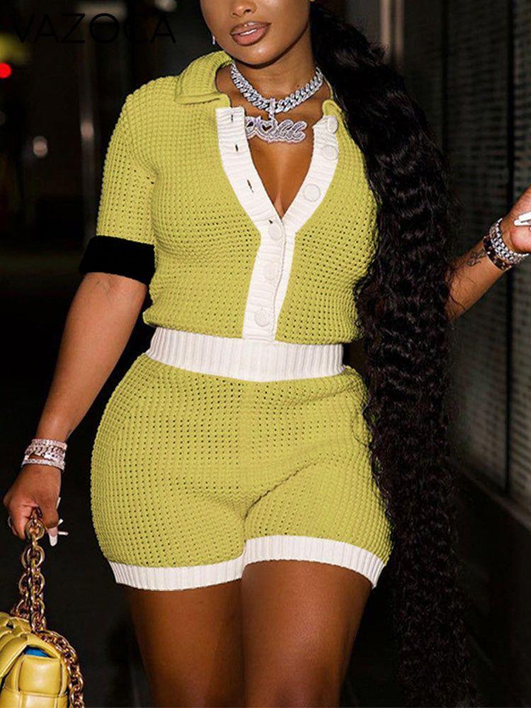 Crochet Button Shirt & Shorts Set