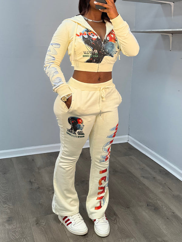 Printed Hoodie & Pants Set