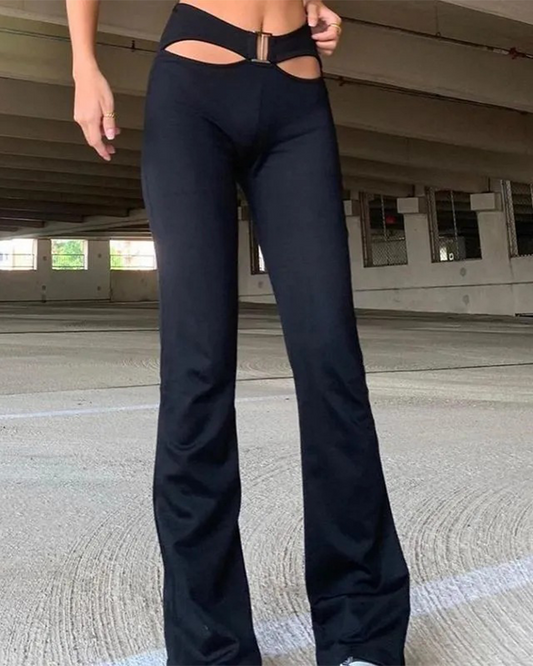 Hollow-Out High-Waist Slim Trousers