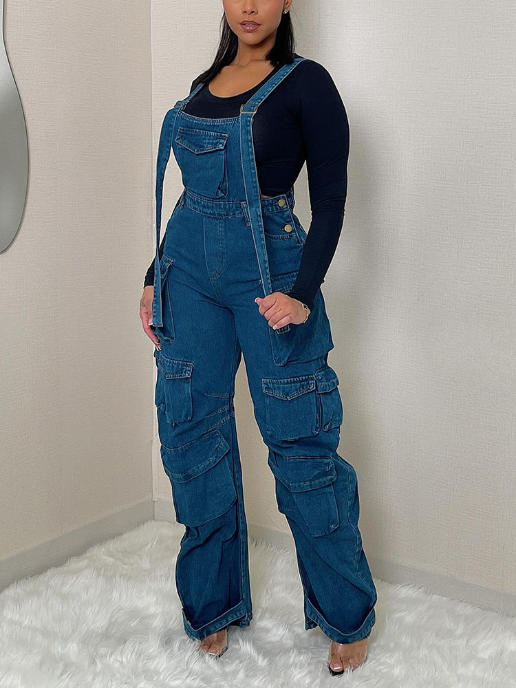 Denim Cargo Pocket Overalls