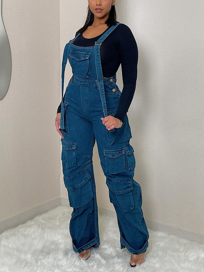 Denim Cargo Pocket Overalls