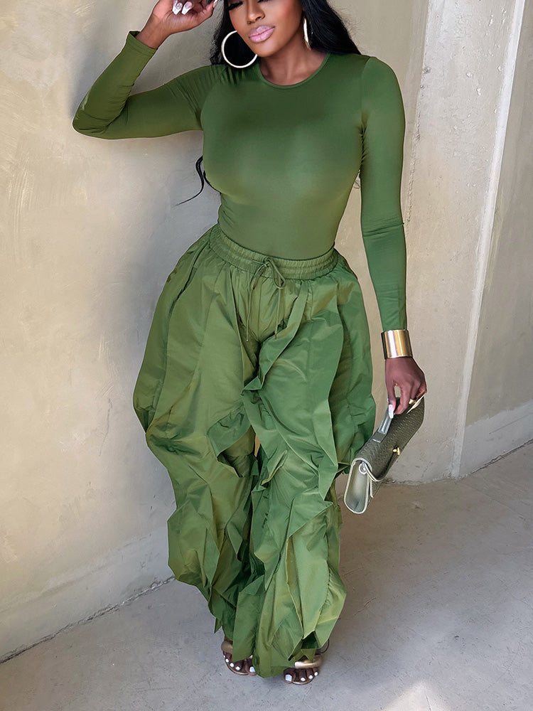 Sleek Top & Windbreaker Pleated Pants Set