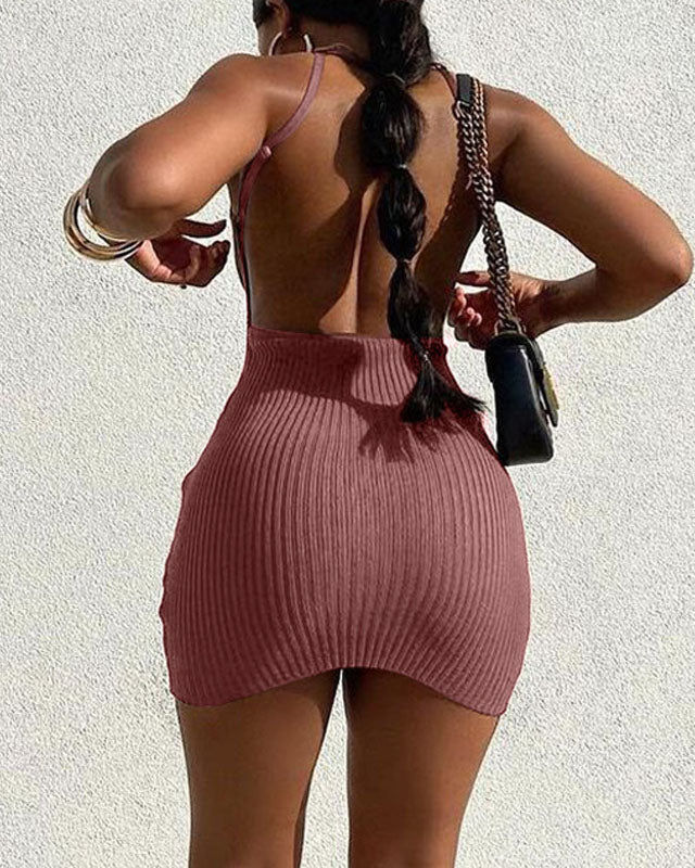 Backless Ribbed Mini Dress