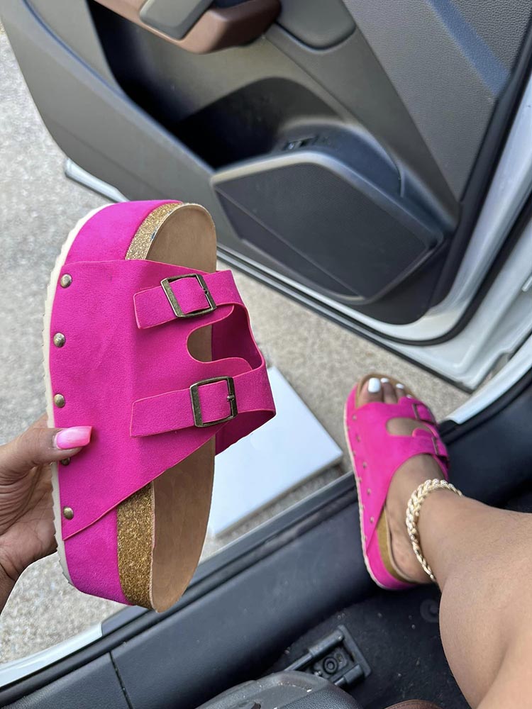 Double Buckle Strap Platform Sandals