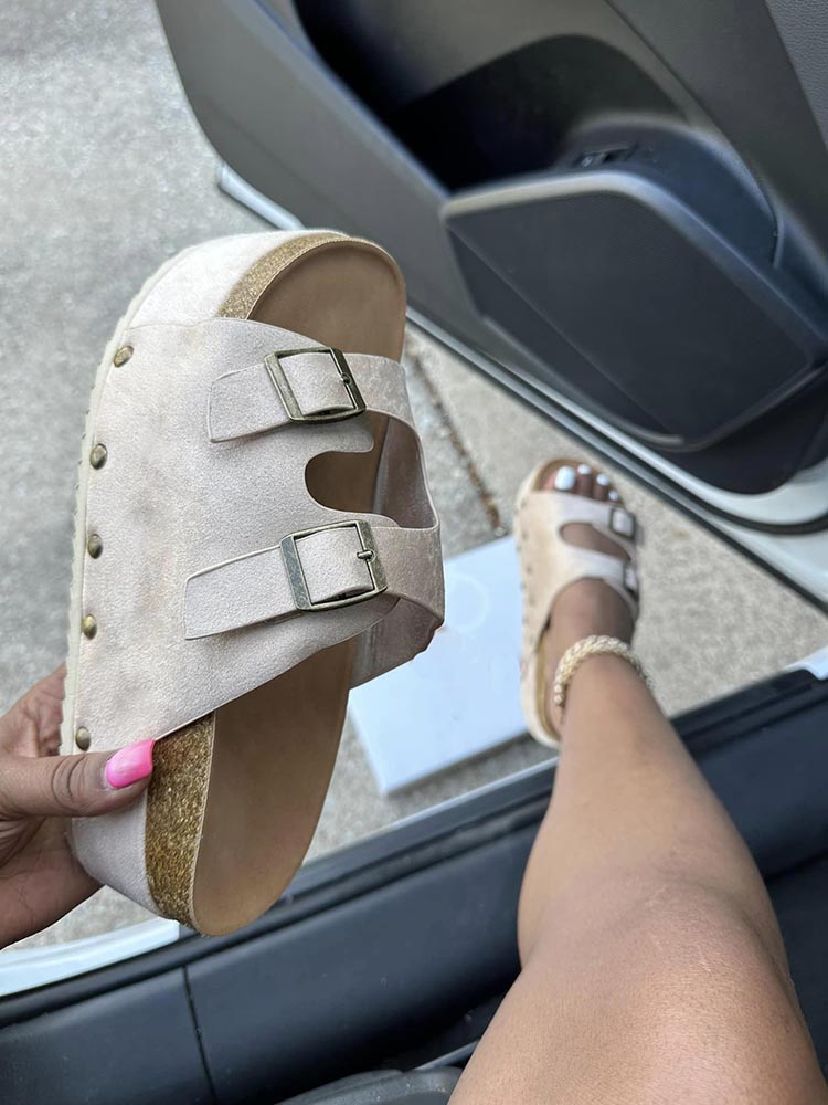 Double Buckle Strap Platform Sandals