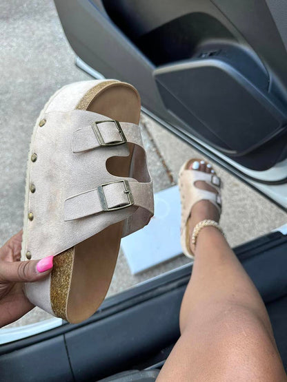 Double Buckle Strap Platform Sandals