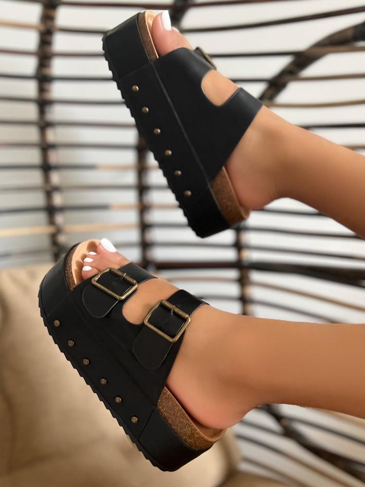 Double Buckle Strap Platform Sandals