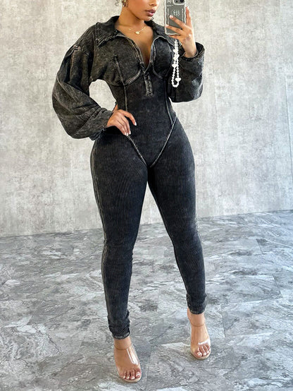 Mineral Washed Corset Jumpsuit